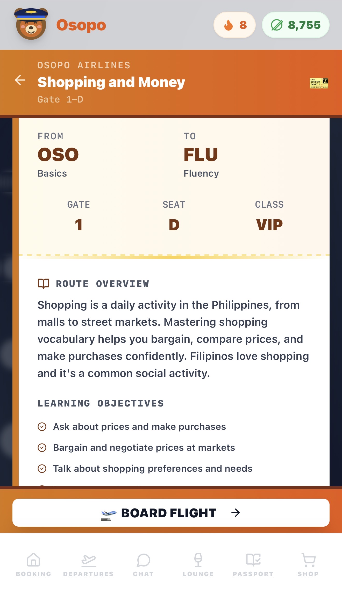 OSOPO chapters lesson screen