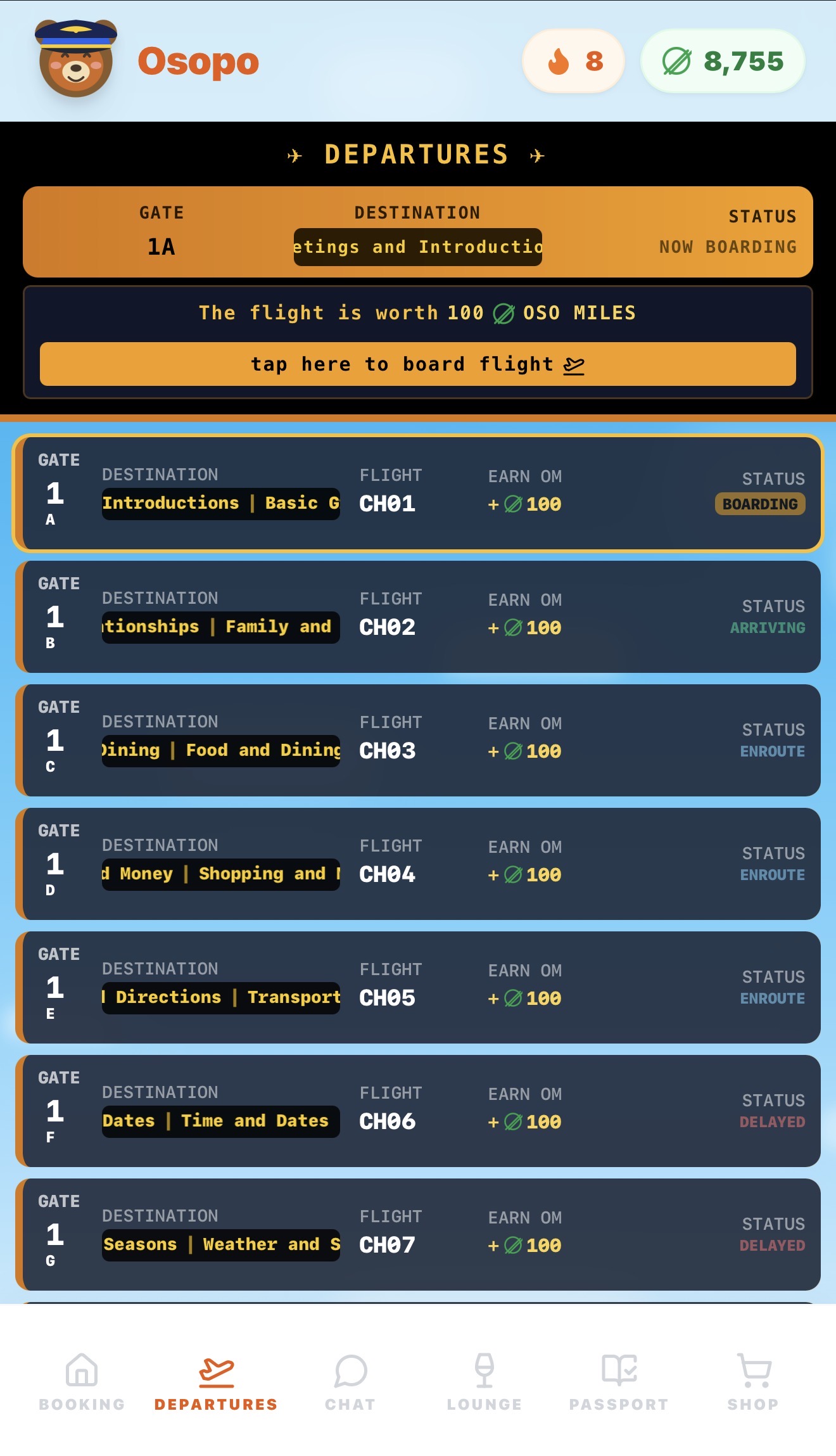 OSOPO flights departure board screen